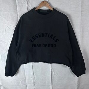 Fear of God Essentials Cropped Sweatshirt Black Logo Streetwear Womens XL